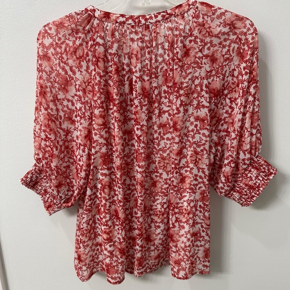 BB Dakota by Steve Madden Red/Pink Floral V Neck Peasant Top Women’s Medium - Picture 8 of 16